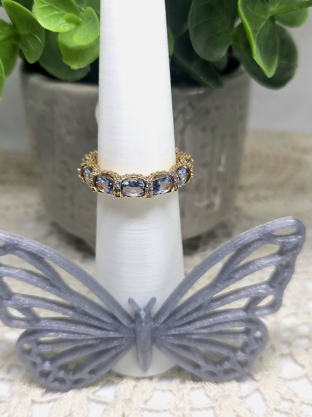 Gold Plated Ring with Aqua Blue Gemstones